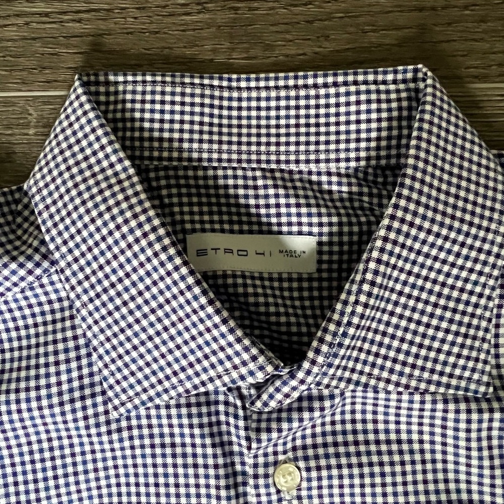 Etro Men's Blue Checkered Shirt, 41